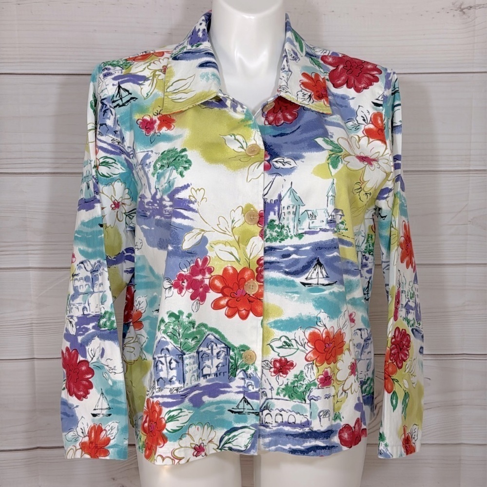 Artscapes Multicolor Floral Scenic Cotton Long Sleeve Jacket Size XL